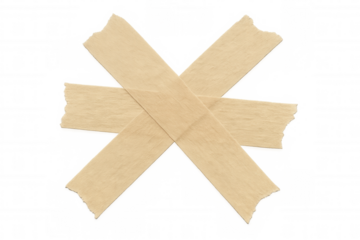 Masking tape strips forming an x shape, creating a forbidden or blocking symbol with torn edges on transparent background