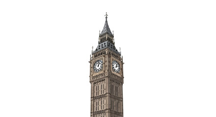 Detailed illustration showcasing London's iconic Big Ben clock tower on a plain background image for architectural or historical projects