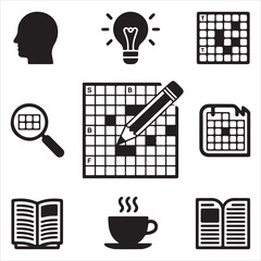 crossword puzzle vector art icons packs silhouette 9 sampol disign black and white backgrount icon set