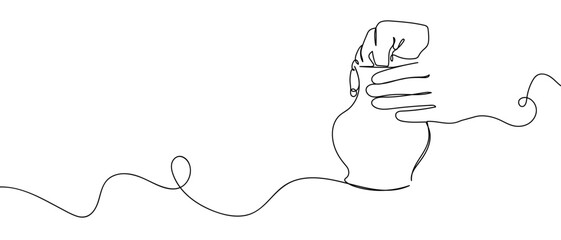 Hands making pottery, continuous hand drawn doodle line art vector, editable stroke.