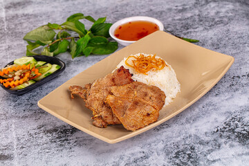 Roasted pork steak with rice