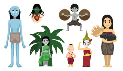 Thai Ghost Character Set Cartoon Vector