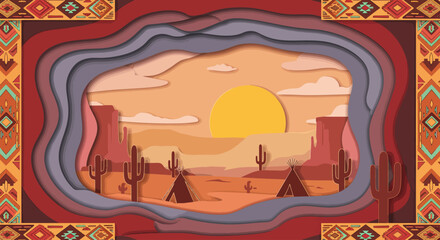 Paper Cut Desert Landscape Background for American Indian Heritage Month © aliefendi