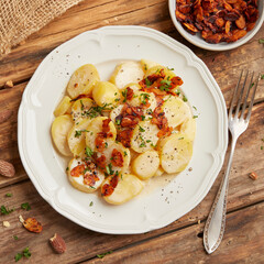 Potato salad with vegan almond bacon