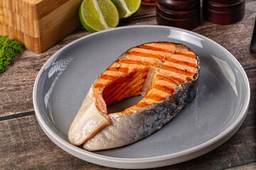 Grilled salmon firsh fillet steak