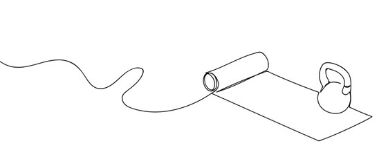Fototapeta premium Exercise mat, continuous hand drawn doodle line art vector, editable strokes
