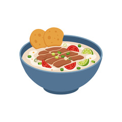 Minimalist flat vector of Soto Betawi soup bowl.ai
