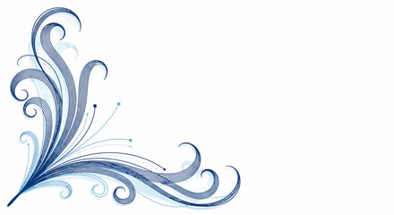 Fototapeta premium Elegant Blue Floral Swirls Corner Ornament On White Background