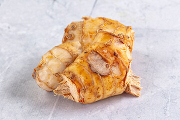 Raw galangal roots heap seasoning
