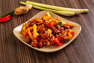 Roasted beef meat with vegetables