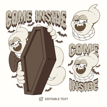Come Inside Ghost Vintage Cartoon Halloween