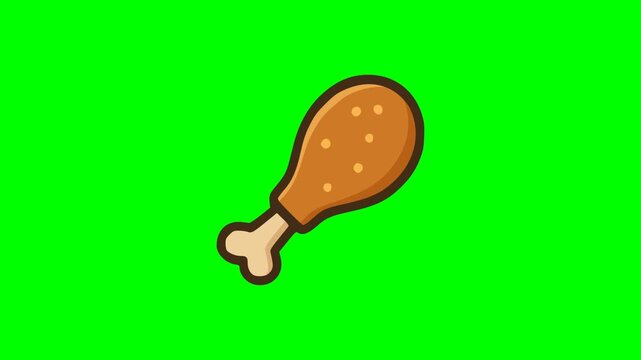 Flat vector illustration of fried chicken leg with crunchy golden skin and bone on solid green backdrop
