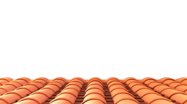 Stack of Orange Roof Tiles, Transparent Background Image Displaying Repetitive Pattern and Uniform Construction Material Texture