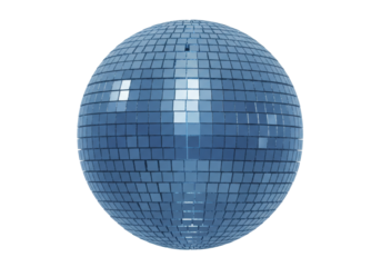 Blue disco ball isolated on transparent background, mirror ball PNG for party and celebration design elements