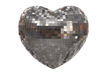 Heart-shaped disco ball isolated on transparent background, shiny mirror ball for party decoration and Valentine s Day