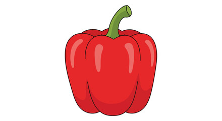 Isolated illustration of a vibrant red bell pepper with a curved green stem on a clean white background showcasing freshness and simple graphic design