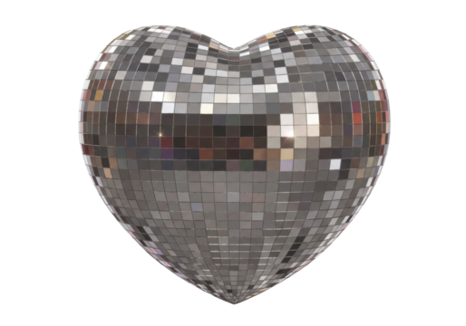 Heart-shaped disco ball isolated on transparent background, shiny mirror ball for party decoration and Valentine s Day