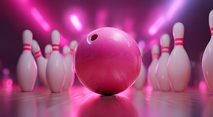 Naklejka premium 3D rendering of a pink bowling ball in motion