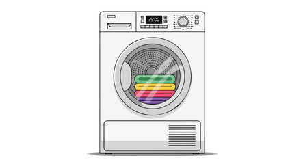 Fototapeta premium Modern clothes dryer with laundry inside, displayed in a minimalist graphic style showcasing contemporary appliance aesthetics and household