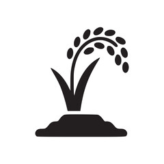 Illustration of a rice plant growing from the soil on a white background in a minimalist style