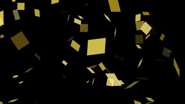 Golden confetti falling gracefully on a black background for celebrations, awards, and festive occasions creating a sense of joy and accomplishment