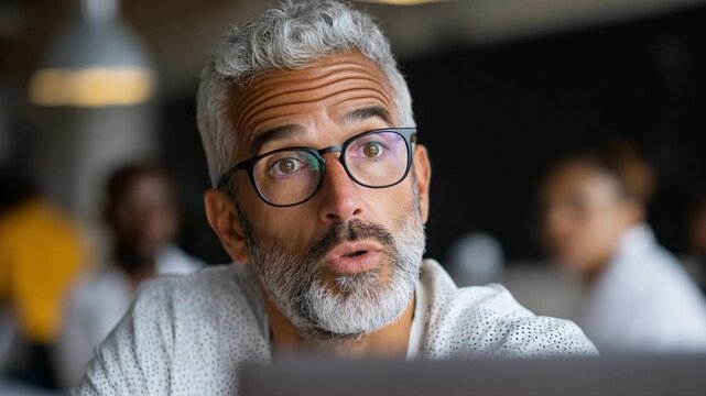 Focused Discourse: A senior, thoughtful individual is captured mid-speech, possibly during a crucial discussion, with expressive face and eyes. This image tells a story of focus and intent.