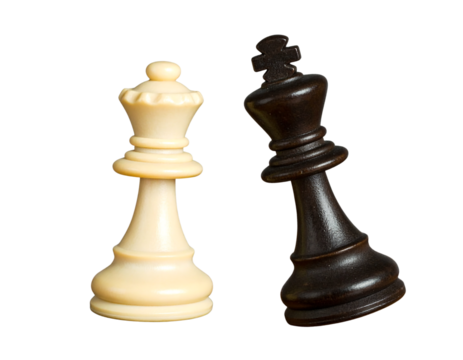 White and black chess kings and queens isolated on transparent background new png