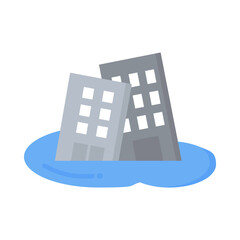 Flooded buildings. Natural disaster, environment, damage, danger concepts. Flat vector design isolated illustration.