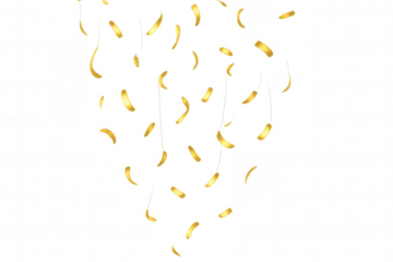 Falling gold confetti pieces creating a celebratory atmosphere for events and festive occasions on a transparent background
