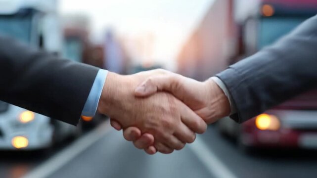 Partnership handshake in business: A close-up view captures the decisive moment of a business agreement sealed with a firm handshake between two professionals. In the background.