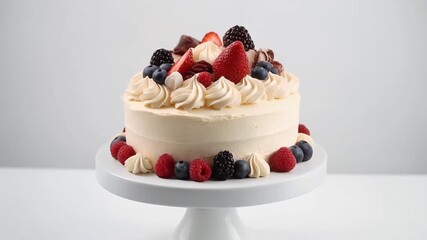 “Elegant cake with frosting and decorations isolated on white background for bakery promotion and menu design.”