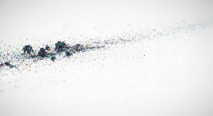 Abstract, blurred stream of colorful particles against a white backdrop, suggesting movement