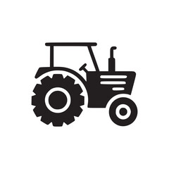 A simple graphic of a dark tractor with large tires on a white background in a vector style