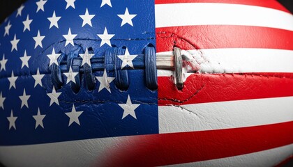 Close-up of American flag with basketball-like texture, combining national symbolism and sports identity.