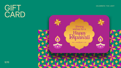 Colorful Diwali Celebration Gift Card - Green and Purple Design with Traditional Indian Patterns