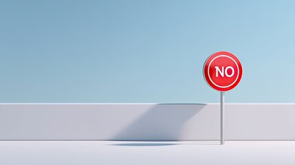 Red No Sign Against Minimalist Background in a Clean Modern Setting with Subtle Shadows and Light Effects