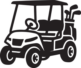 Vector art of golf cart with golf clubs in vector format