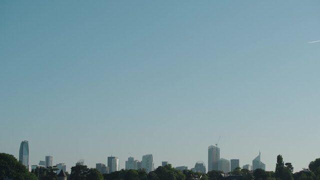 Shot from a distance of rows of multi storey buildings at La Defense France