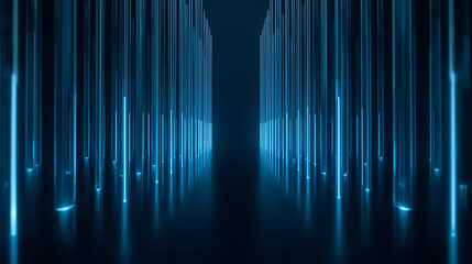 Futuristic blue neon light installation digital abstract background for modern technology theme