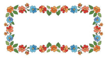 Fototapeta premium A rectangular frame decorated with colorful flowers and green leaves.