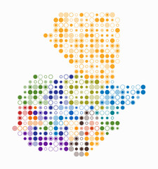 Guatemala, shape of the country build of colored cells. Digital style map of the Guatemala on white background. Large size circle blocks. Abstract vector illustration.