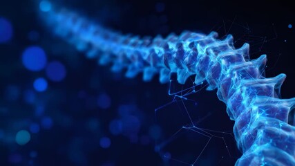 Digital display of a human spine with glowing nerve connections, depicting medical data and health analysis animation - Powered by Adobe