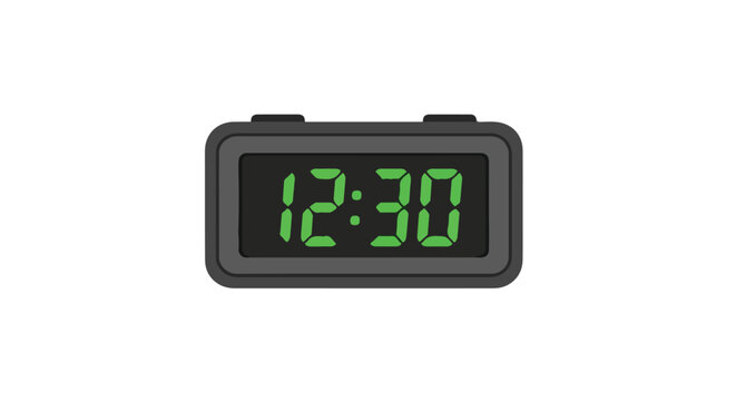 Digital clock displaying half past midday, showcasing punctuality and precise timekeeping with clarity against a clean backdrop