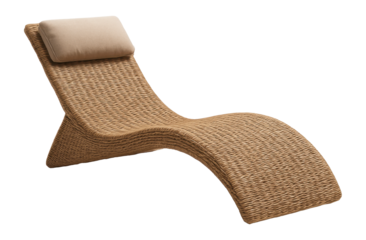 Ergonomic wicker sun lounger with headrest, perfect for sunrooms or conservatories.