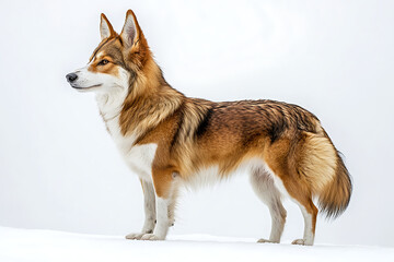 Majestic dog standing alert, a striking pet portrait with a serene gaze, perfect for animal lovers and heartwarming designs, a loyal companion
