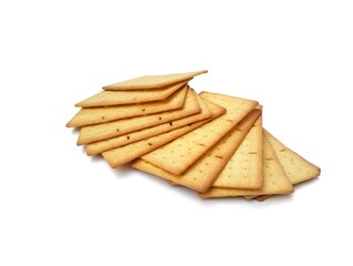 Pile of square biscuits cracker isolated on white background 
