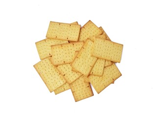 Pile of square biscuits cracker isolated on white background 