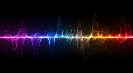 Abstract, vibrant waveform of light across a dark background, radiating color spectrums