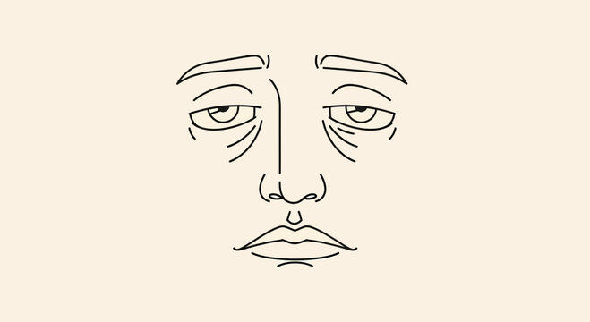 Line Art Portrait Depicting Tiredness And Under Eye Bags