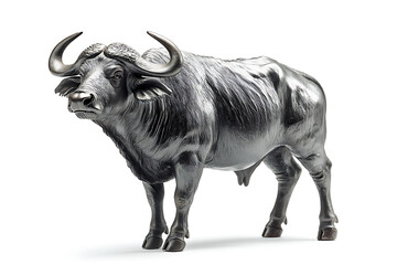 Powerful silver buffalo statue, symbol of strength and resilience, perfect for financial, investment, or wildlife themes and adding a touch of elegance